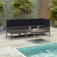 3-delige Loungeset met kussens poly rattan grijs