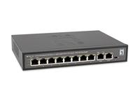 LevelOne FGP-1031 Fast-Ethernet-PoE-switch met 10 poorten, 2 x uplink Gigabit RJ45, 8 PoE-uitgangen, 120 W PoE-vermogensbudget