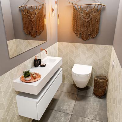 Mondiaz Andor toiletmeubel 100cm mat wit met witte wastafel rechts zonder kraangat Mondiaz Andor toiletmeubel 100cm mat wit met witte wastafel rechts zonder kraangat