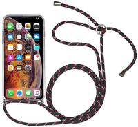 StilGut Telefoonketting compatibel met iPhone X/XS, telefoonhoes om te hangen, transparante hoes met band in zwart-rood-wit