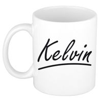 Naam cadeau mok / beker Kelvin met sierlijke letters 300 ml - thumbnail