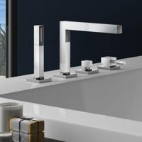 Badkraan Hotbath Bloke Inbouw Thermostatisch Vierkant Geborsteld Nikkel 2 Greeps 4 Gats met Handdouche