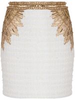 Balmain jupe en tweed à sequins - Blanc