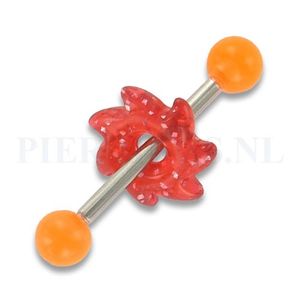 Tongpiercing acryl zaag oranje rood glitter