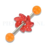 Tongpiercing acryl zaag oranje rood glitter - thumbnail