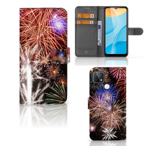 OPPO A15 Wallet Case met Pasjes Vuurwerk