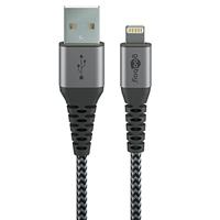 Goobay 49268 Lightning naar USB-kabel/MFi Apple oplaadkabel Lightning-kabel / 480 Mbits iPhone-kabel/extreem robuuste textielkabel/oplaadkabel iPhone Apple iPad/grijs / 1 m