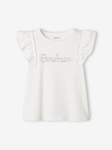 Meisjes T-shirt met ruches ecru