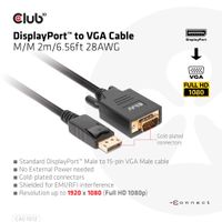 club3D CAC-1012 DisplayPort-kabel DisplayPort / VGA Aansluitkabel DisplayPort-stekker, VGA-stekker 15-polig 2.00 m Zwart - thumbnail