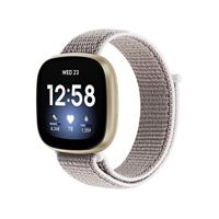 By Qubix - Compatible met Fitbit Versa 3 - Fitbit Versa 4 - Fitbit Sense 1 - Fitbit Sense 2 - Sport loop nylon bandje - Wit/grijs - Compatible fitbit bandje
