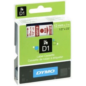 Dymo D1 Tape Casette 12 mm x 7 m rood op wit 45015