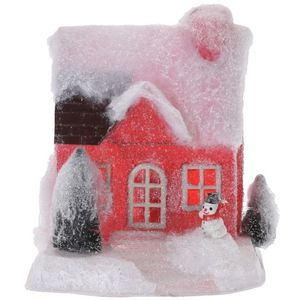 Rood kerstdorp huisje 18 cm type 1 met LED verlichting