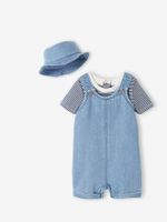 Geboorteset: korte salopette, body en muts baby's gebleekt denim