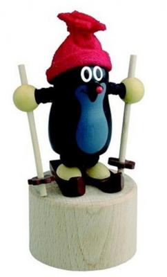 Detoa drukfiguur skiënde mol 11,5 x 5 cm hout zwart/rood