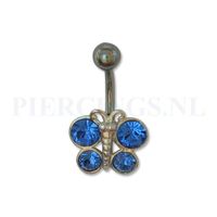 Navelpiercing sterling zilver vlinder blauw - thumbnail