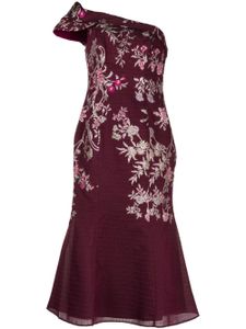 Marchesa Notte robe-bustier mi-longue à fleurs brodées - Rouge