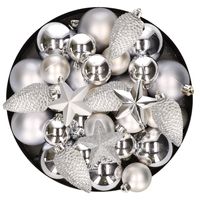 Kerstversiering kunststof kerstballen zilver 6-8-10 cm pakket van 68x stuks