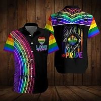 Voor heren Overhemd Hawaiiaans overhemd Hart Regenboog Grafische prints Trots Strijkijzer Zwart Paars Regenboog Straat Casual Korte Mouw Afdrukken Button-omlaag Kleding Tropisch Modieus Hawaii Lightinthebox - thumbnail