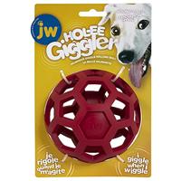 JW Hol-ee Giggler hondenbal met giechelgeluid, interactief traktatiespeelgoed voor honden, rood