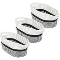 3x Stuks decoratie opbergmand met hengsels 7 liter grijs/zwart/wit 31 x 15 x 15 cm van polyester