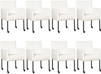 Set van 8 Witte leren moderne kuipstoel Desire - poot rond zwart met wiel - Toledo Leer Purewhite (wit leer)