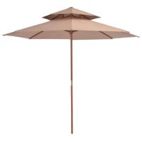 vidaXL Parasol dubbeldekker met houten paal 270 cm taupe