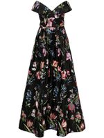 Marchesa Notte robe longue Alex à fleurs brodées - Noir