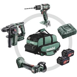 Metabo Combo Set 3.1.1 18 V 691174000 Accu-schroefboormachine, Accu-boorhamer 18 V 4.0 Ah Li-ion Incl. haakse accuslijper, Incl. 2 accus, Incl. lader, Incl. tas