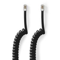 Telecomkabel | RJ10 Male | RJ10 Male | 2.00 m | Kabel design: Gekruld | Kabeltype: RJ10 | Zwart