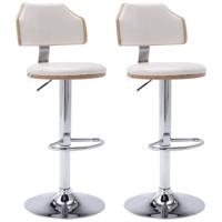 Vidaxl Barkrukken 2 St Gebogen Hout En Kunstleer Wit