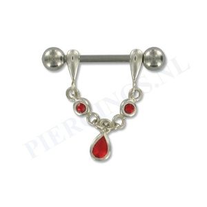 Tepelpiercing zilveren hanger rood druppel