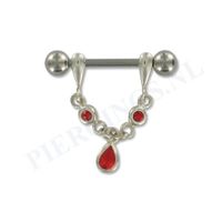 Tepelpiercing zilveren hanger rood druppel - thumbnail