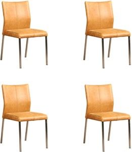 Set van 4 Cognac leren moderne eetkamerstoelen Basic - poot vierkant rvs - Vintage Leer Cognac (cognac leer)