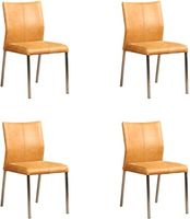 Set van 4 Cognac leren moderne eetkamerstoelen Basic - poot vierkant rvs - Vintage Leer Cognac (cognac leer) - thumbnail