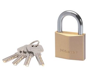 Masterlock 50mm thick solid brass body - 30mm hardened steel shackle, 8mm diam. - - 2950EURD