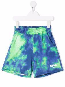 MSGM Kids short de sport en coton à imprimé tie-dye - Bleu