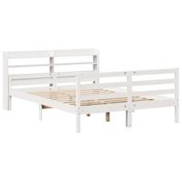 vidaXL Bedframe met hoofdbord massief grenenhout wit 150x200 cm, bed, bed ombouw, boxspring, bedbodem, slaapkamermeubel, twijfelaar bed, 2 persoonsbed