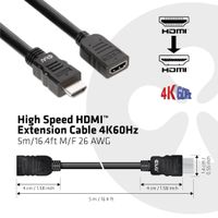 club3D CAC-1325 HDMI-kabel HDMI Aansluitkabel HDMI-A-stekker, HDMI-A-bus 5.00 m Zwart - thumbnail