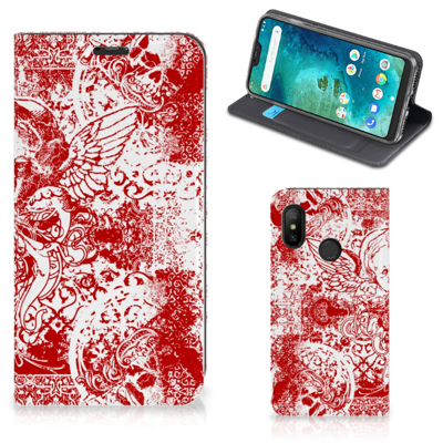 Mobiel BookCase Xiaomi Mi A2 Lite Angel Skull Rood