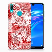 Silicone Back Case Huawei Y7 2019 Angel Skull Rood