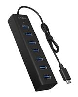 ICY BOX IB-Hub1700-C3 7x USB Type-C Hub met 7x USB 3.0 (Type-A) poorten en voeding, geïntegreerde kabel, aluminium, zwart