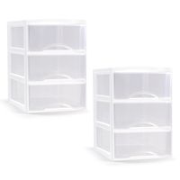 Ladeblokje/bureau organizer - 2x - 3 lades - transparant/wit - L26 x B37 x H37 cm - plastic - thumbnail