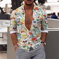 Voor heren Overhemd Grafisch overhemd Aloha-shirt Bloemig Strijkijzer Wit Blozend Roze blauw Paars Groen Casual Dagelijks Lange mouw Afdrukken Button-omlaag Kleding Sport Modieus Ontwerper Casual Lightinthebox