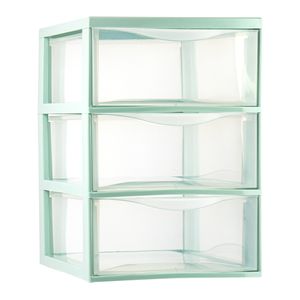 Plasticforte Ladeblokje/bureau organizer 3x lades - transparant/lichtgroen - L26 x B37 x H37 cm