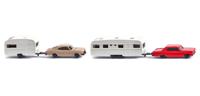 Wiking 092210 N Auto Opel, Chevrolet Set van 2 personenautos met caravan - thumbnail