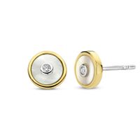 TI SENTO-Milano 7926MW Oorknoppen zilver-synth.kristal-parelmoer goud-en zilverkleurig-wit 7 mm