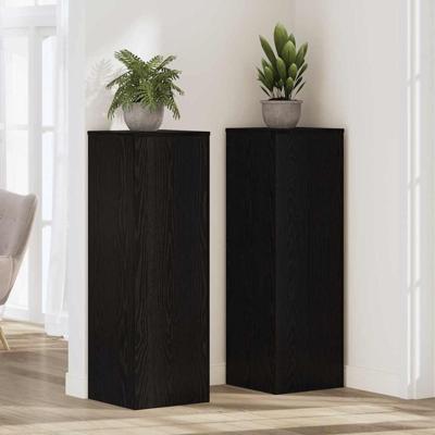 Plantenstandaard Zwart Eiken 33 x 33 x 100 cm Bewerkt hout