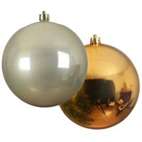 Grote decoratie kerstballen - 2x st - 20 cm- champagne en goud -kunststof - thumbnail