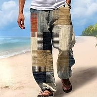 Voor heren Broek Zomerbroek Strandbroeken Trekkoord Elastische taille 3D-afdrukken Streep Grafische prints Geometrie Comfort Casual Dagelijks Feestdagen Streetwear Hawaii Geel blauw Lightinthebox