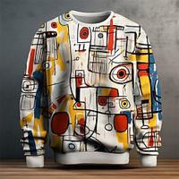 graffiti Voor heren Modieus 3D-afdrukken Sweatshirt Uitgaan Streetwear Sweatshirts Geel Paars Lange mouw Strakke ronde hals 3D-afdrukken Lente Herfst Ontwerper Sweatshirt met capuchon Lightinthebox - thumbnail